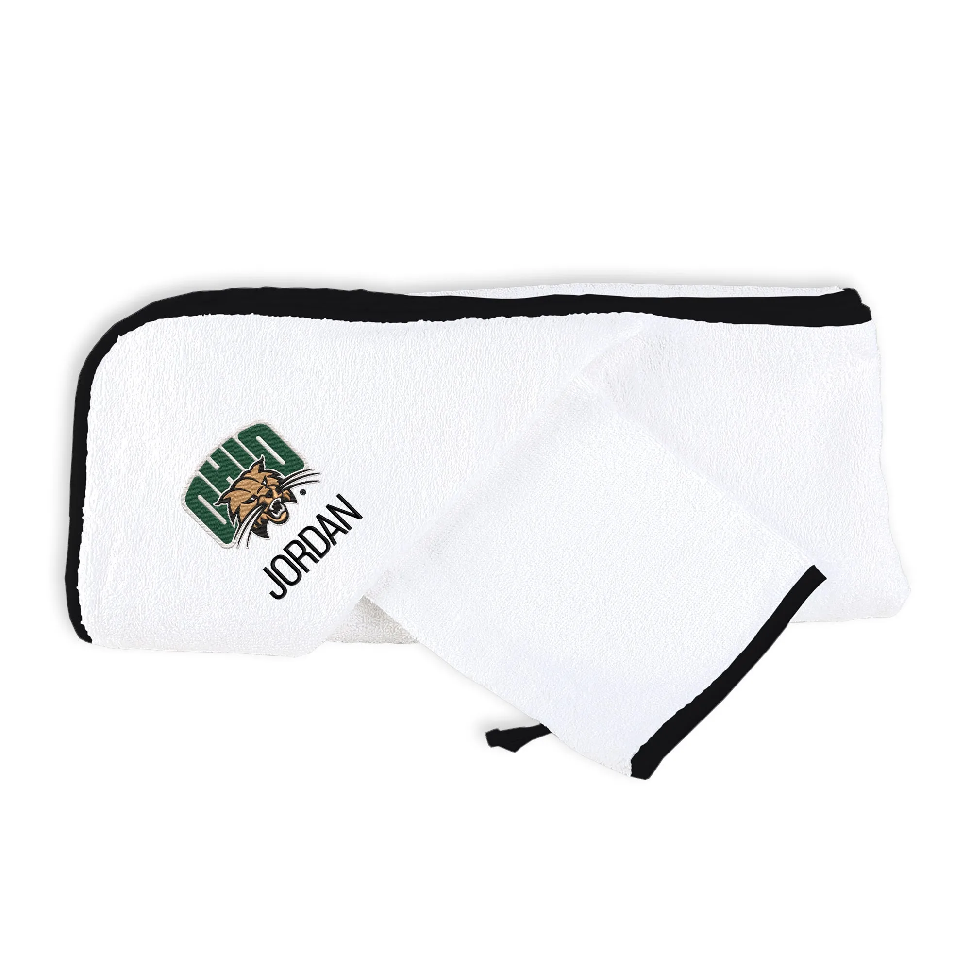 Personalized Ohio Bobcats Hooded Towel & Wash Mitt Set