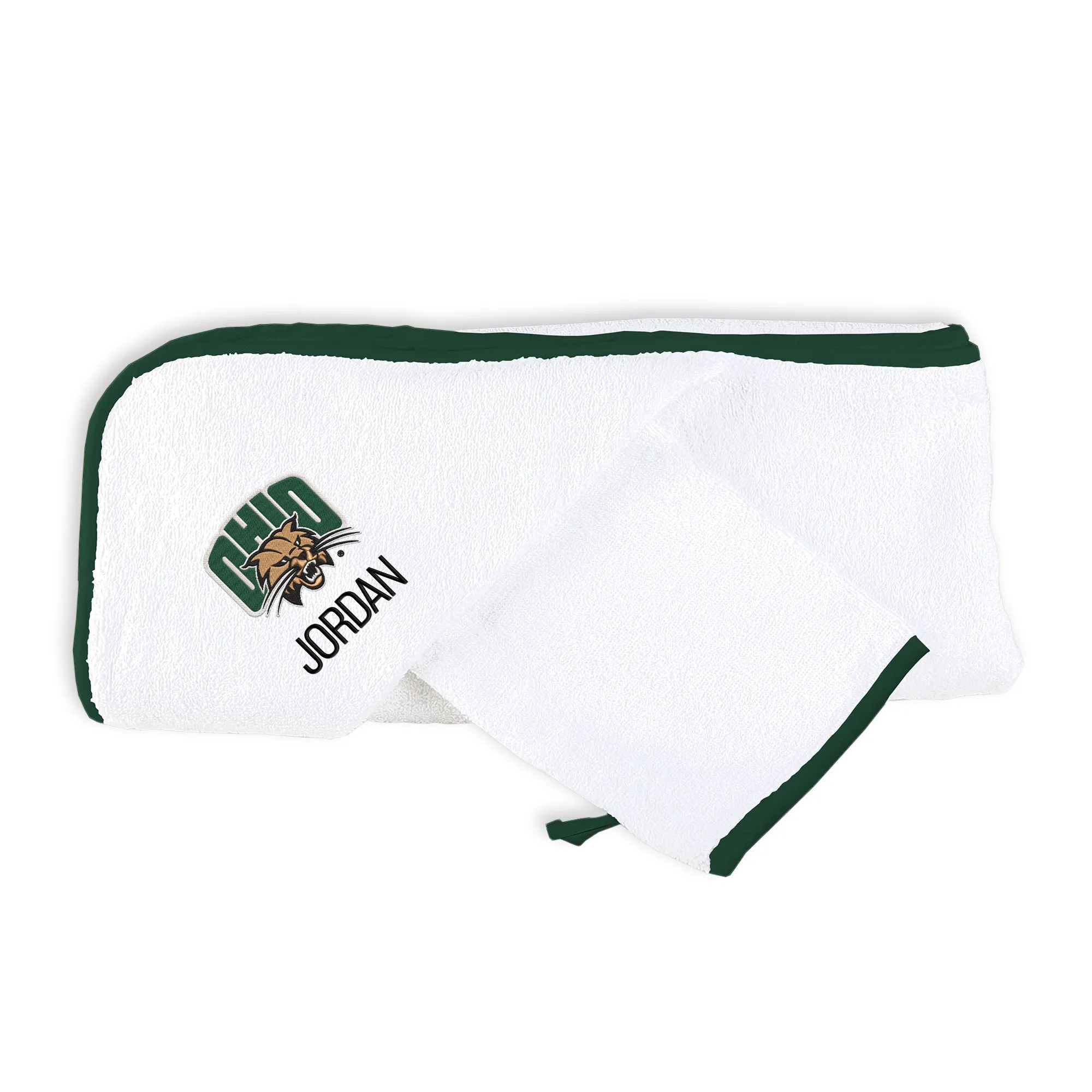 Personalized Ohio Bobcats Hooded Towel & Wash Mitt Set