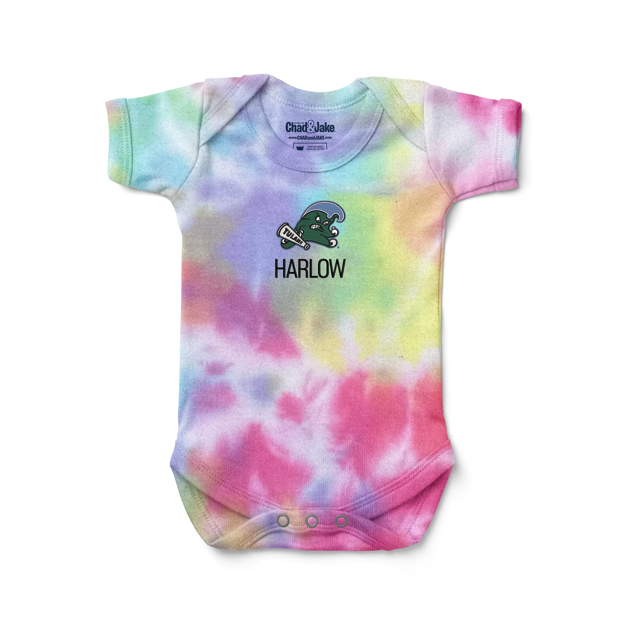 Personalized Tulane Green Wave Tie Dye Bodysuit