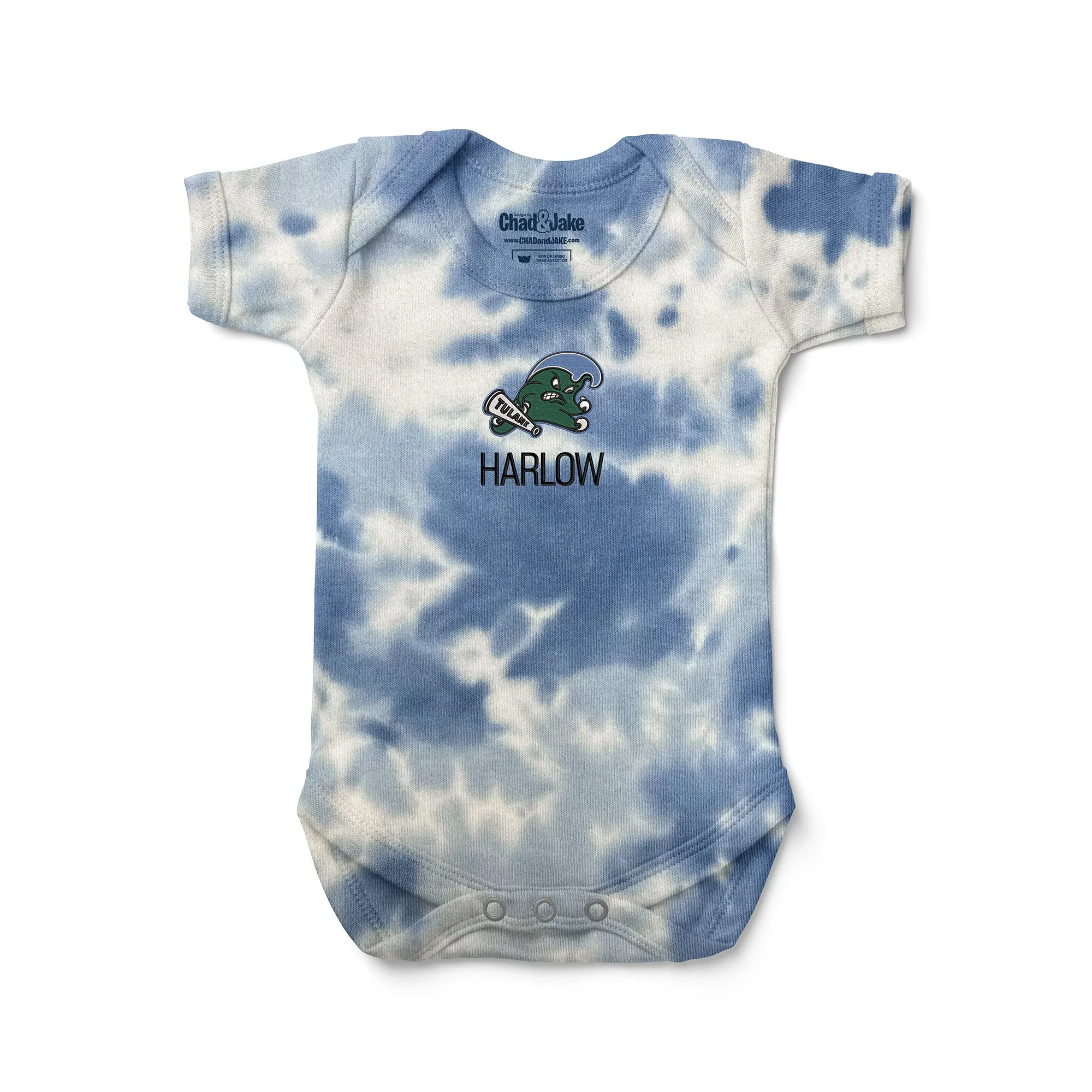 Personalized Tulane Green Wave Tie Dye Bodysuit