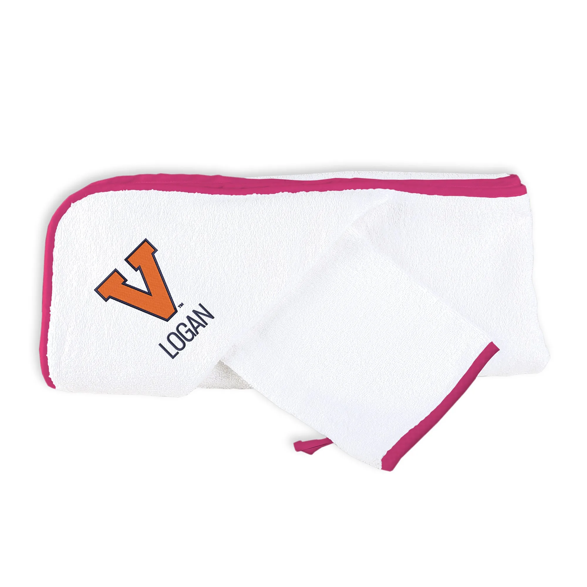 Personalized Virginia Cavaliers Institutional V Hooded Towel & Wash Cloth Set