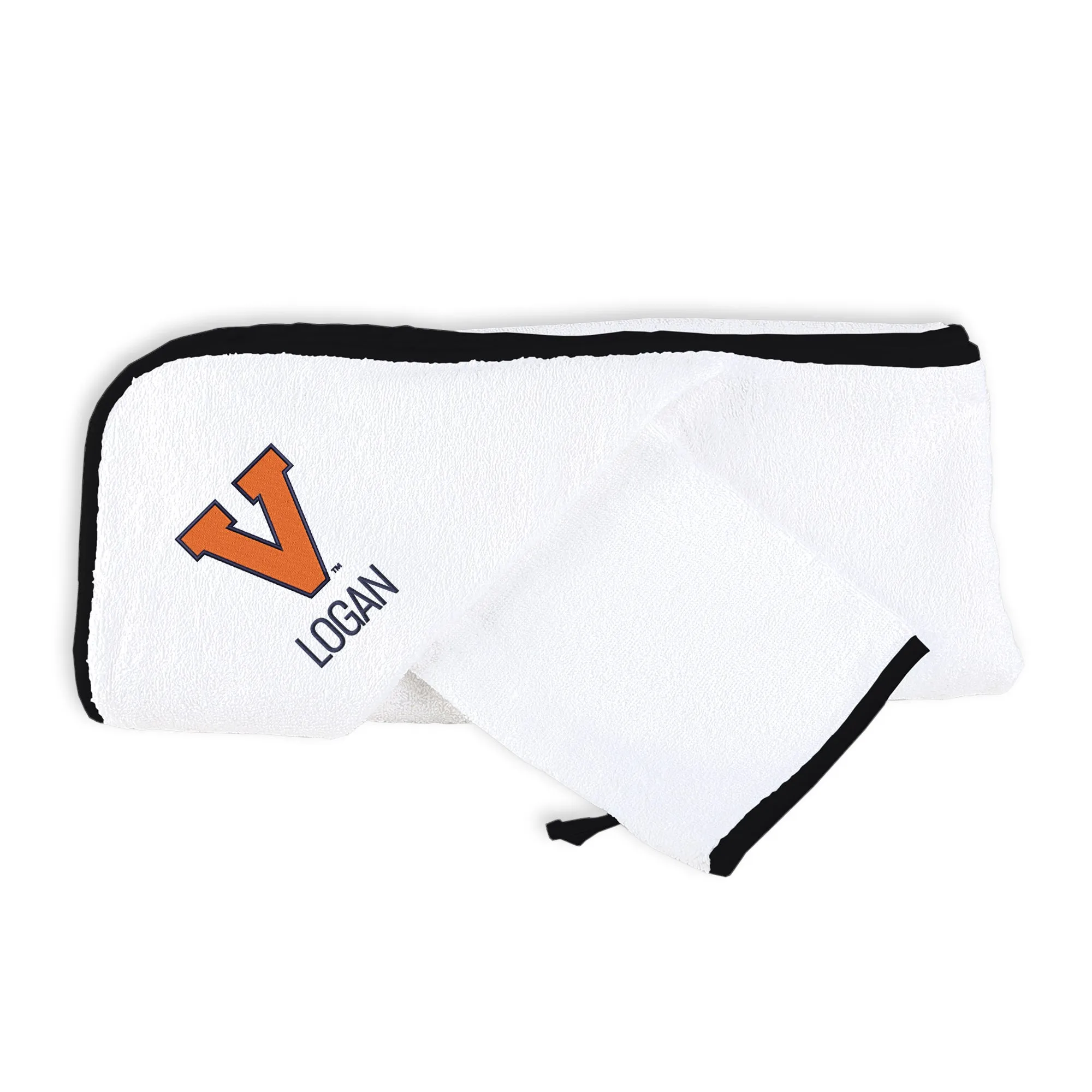 Personalized Virginia Cavaliers Institutional V Hooded Towel & Wash Cloth Set