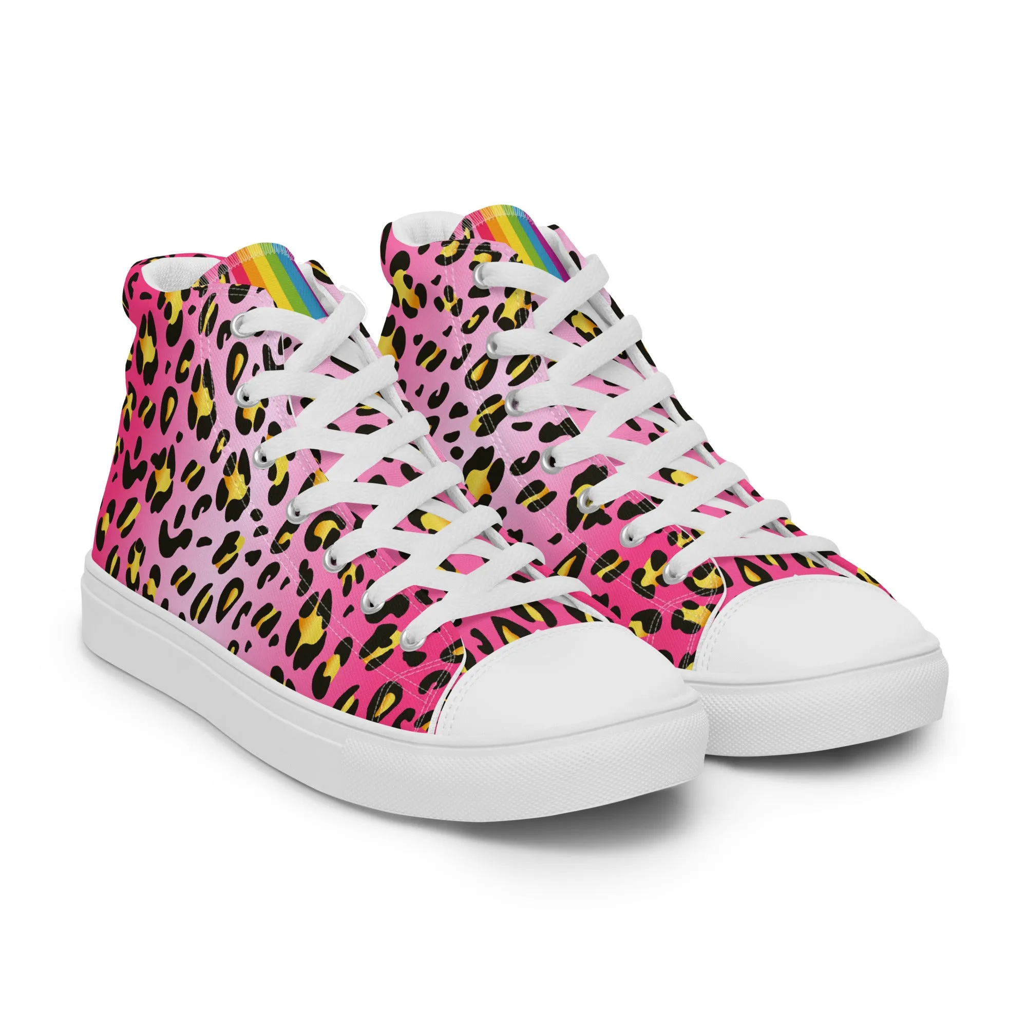 Pink Leopard With Rainbow Pride Flash Hi Top Trainers (female sizes)