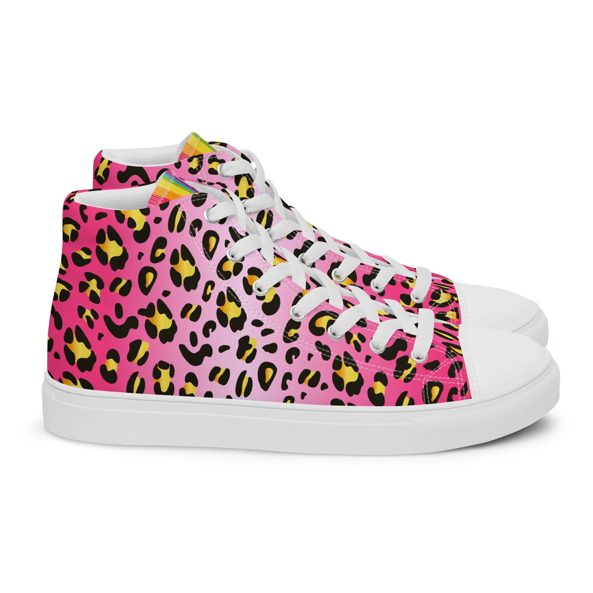 Pink Leopard With Rainbow Pride Flash Hi Top Trainers (female sizes)