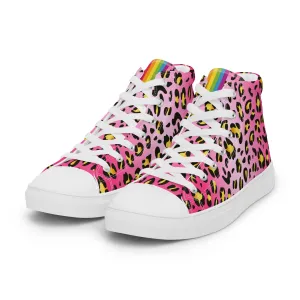 Pink Leopard With Rainbow Pride Flash Hi Top Trainers (female sizes)