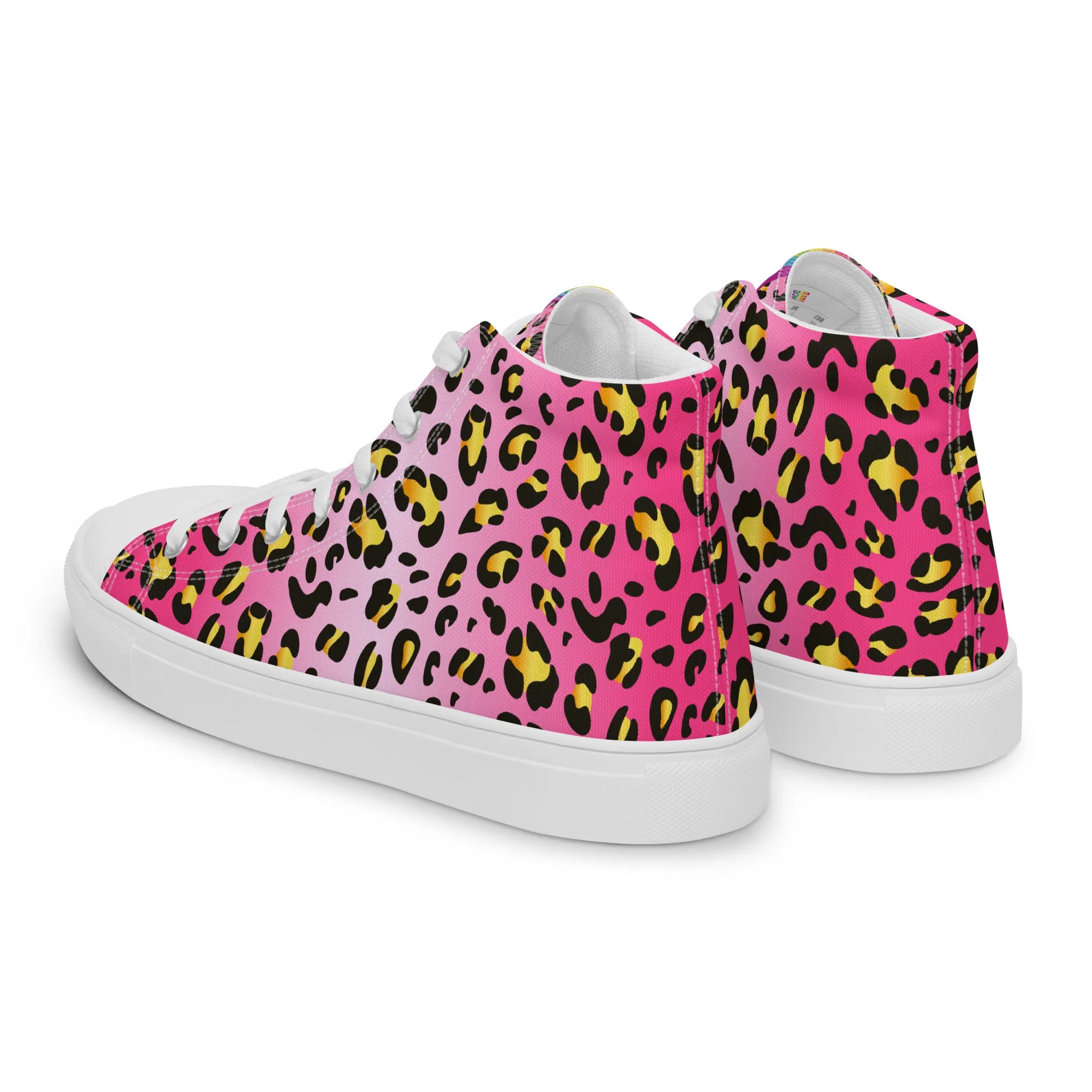 Pink Leopard With Rainbow Pride Flash Hi Top Trainers (female sizes)