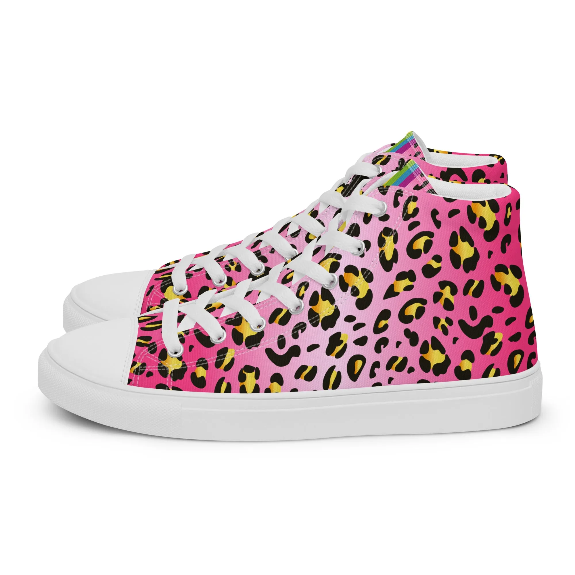 Pink Leopard With Rainbow Pride Flash Hi Top Trainers (female sizes)