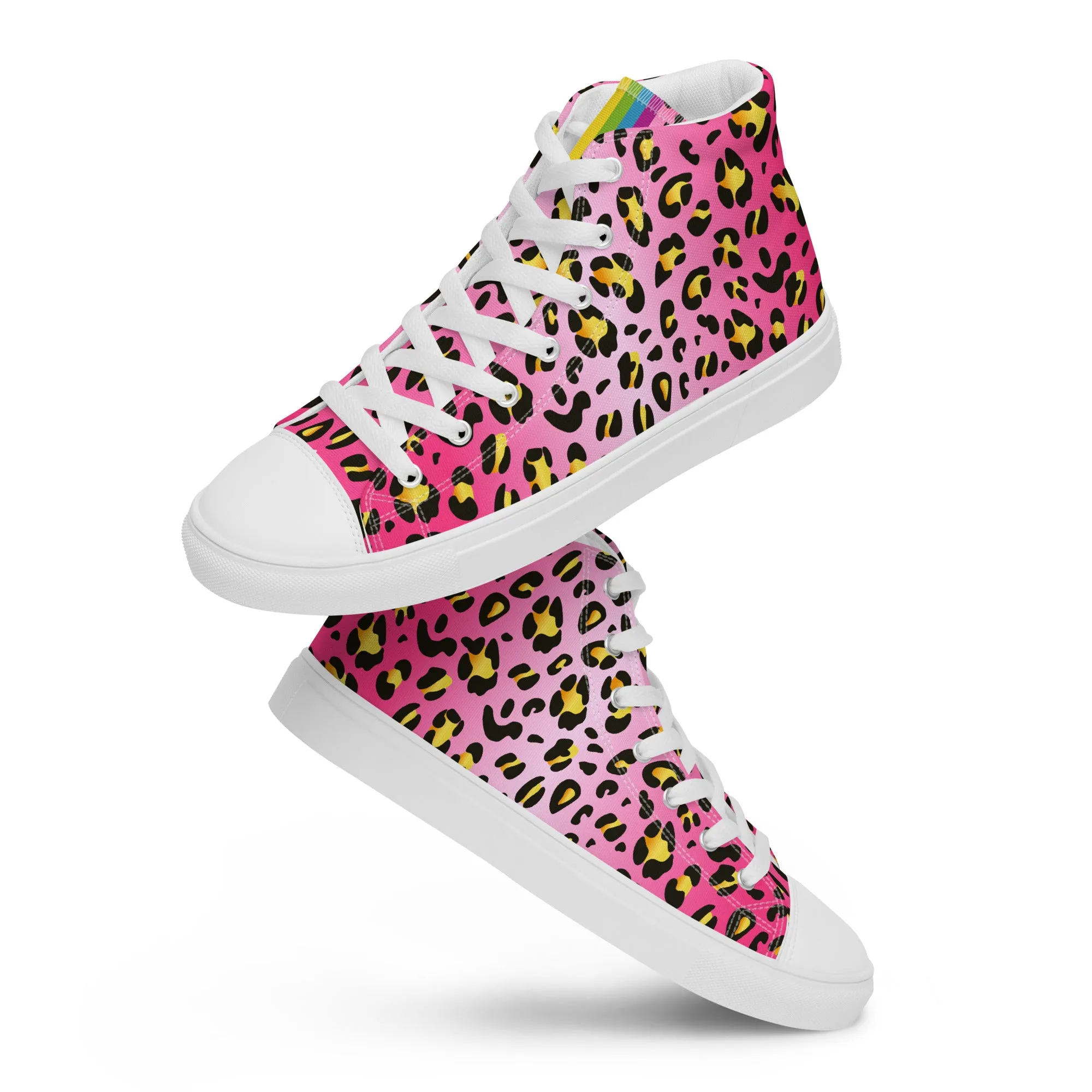 Pink Leopard With Rainbow Pride Flash Hi Top Trainers (female sizes)