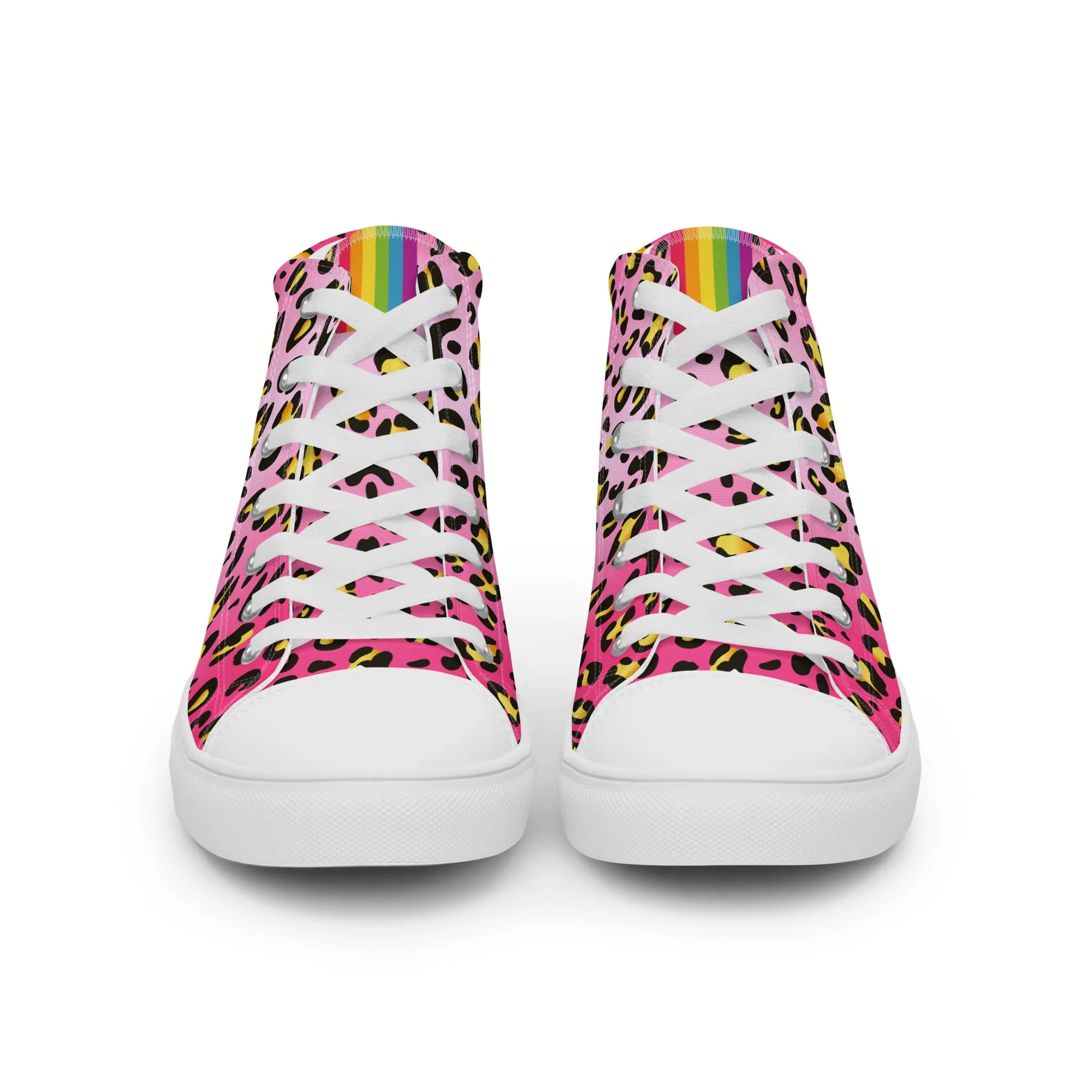 Pink Leopard With Rainbow Pride Flash Hi Top Trainers (female sizes)