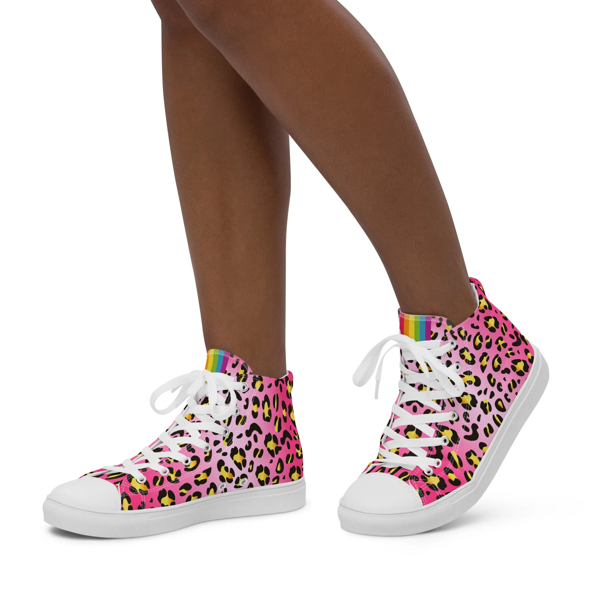 Pink Leopard With Rainbow Pride Flash Hi Top Trainers (female sizes)