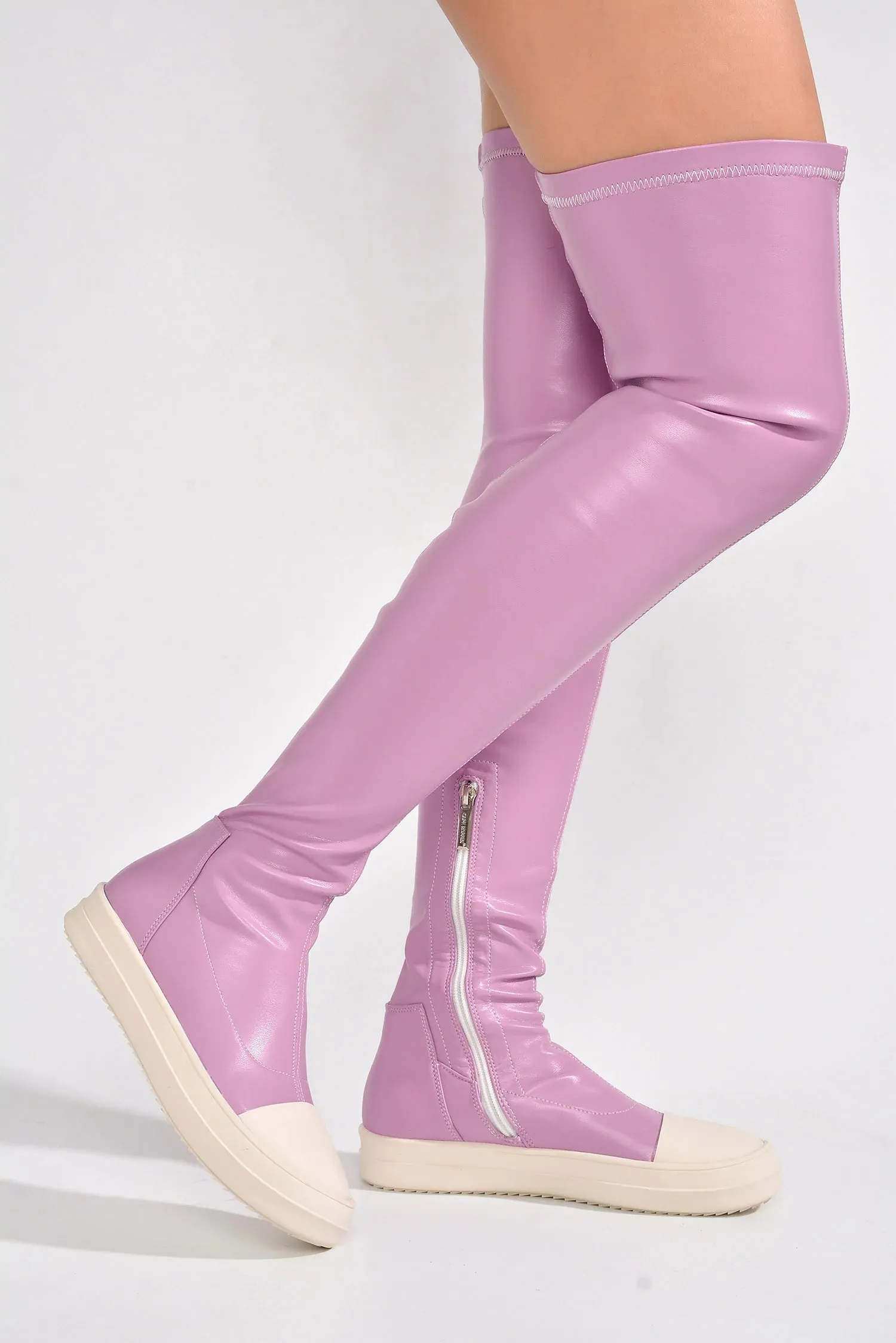 Pink Womens Thigh High Over Knee Sneaker Boots