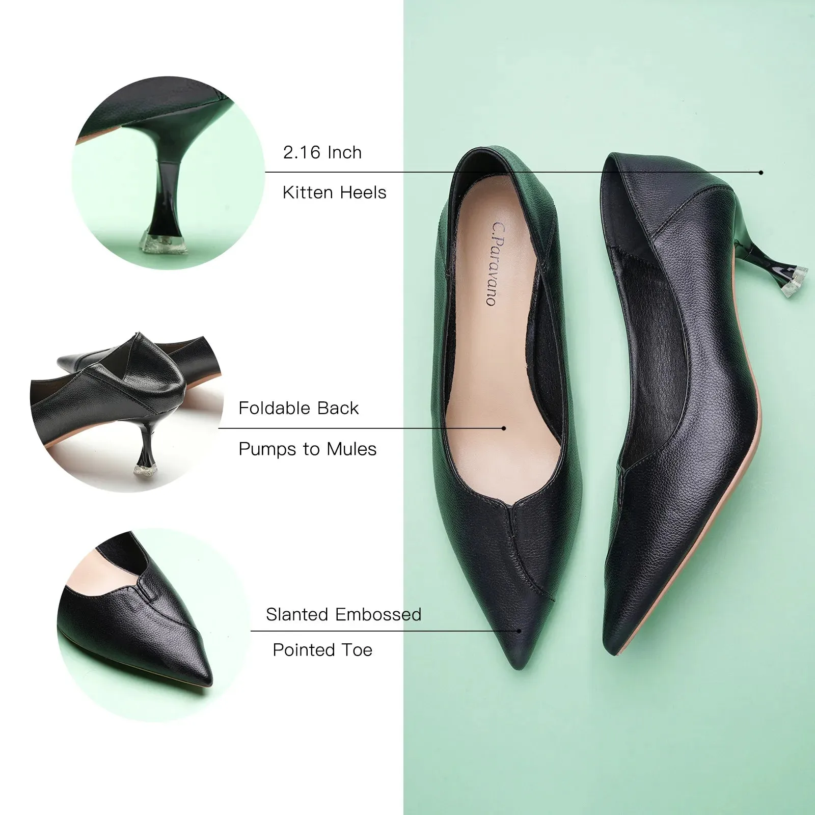 Pointed Toe Kitten Heel Pumps (Anna)