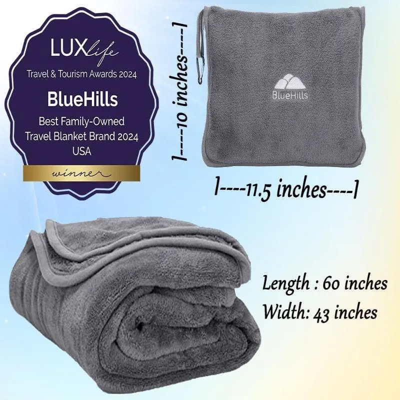 Premium Travel Blanket & Pillow Set - Compact, Grey, Airplane Ready