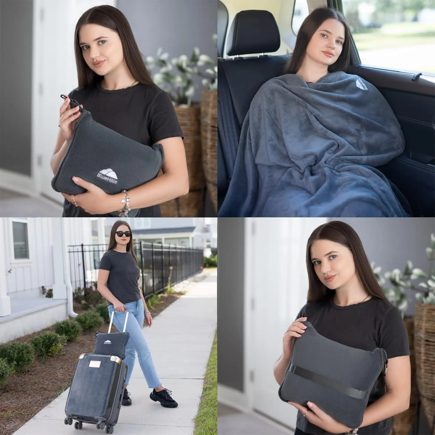 Premium Travel Blanket & Pillow Set - Compact, Grey, Airplane Ready