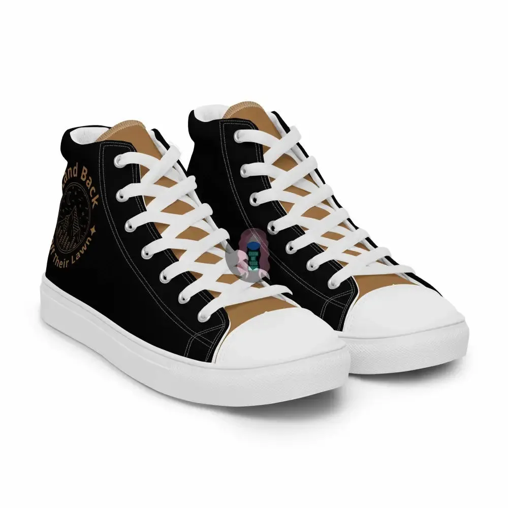 "Land Back, get off their lawn"  Women’s high top canvas shoes