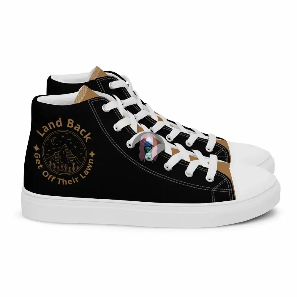 "Land Back, get off their lawn"  Women’s high top canvas shoes