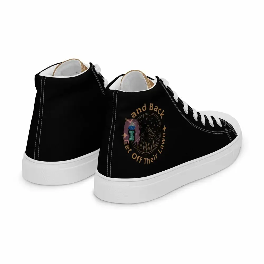 "Land Back, get off their lawn"  Women’s high top canvas shoes