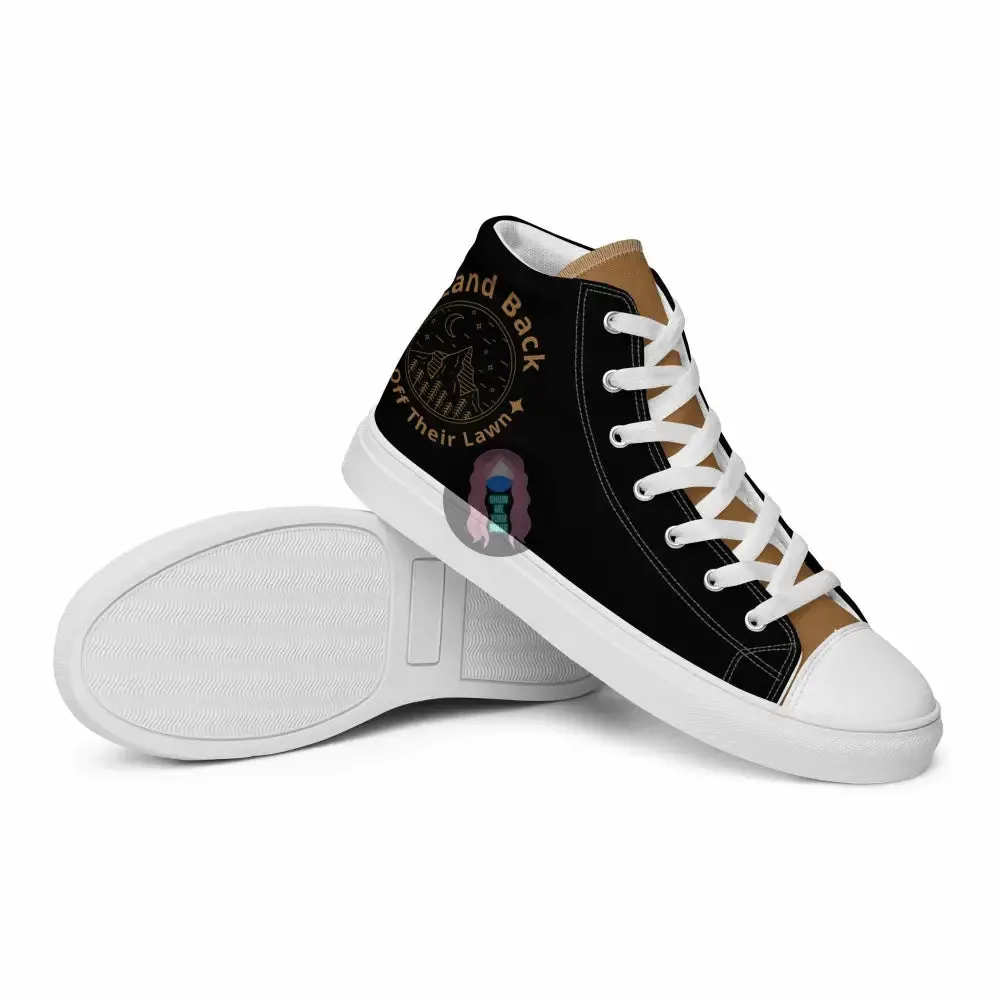 "Land Back, get off their lawn"  Women’s high top canvas shoes