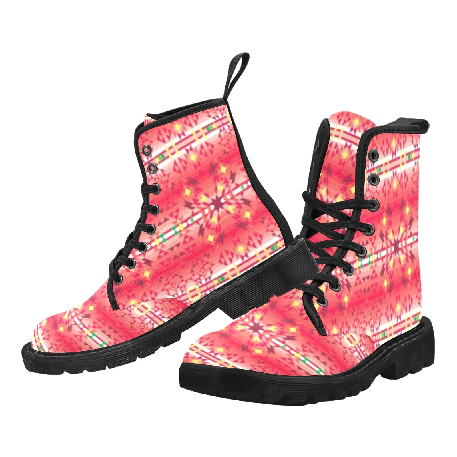 Red Pink Star Boots for Women (Black)