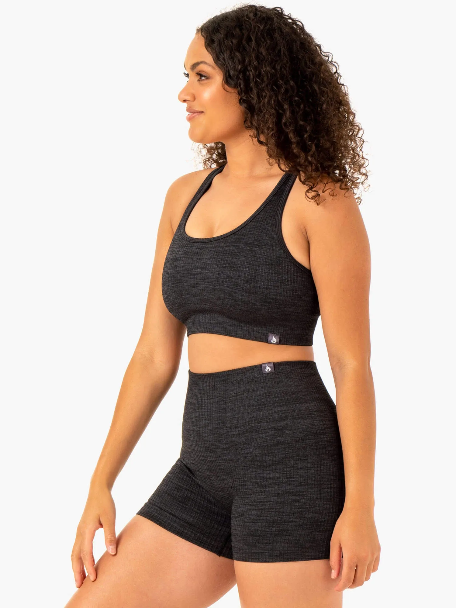 Rib Seamless Sports Bra - Black Marl