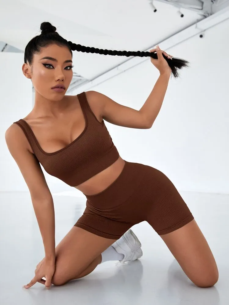 Ribbed Bra-Brown