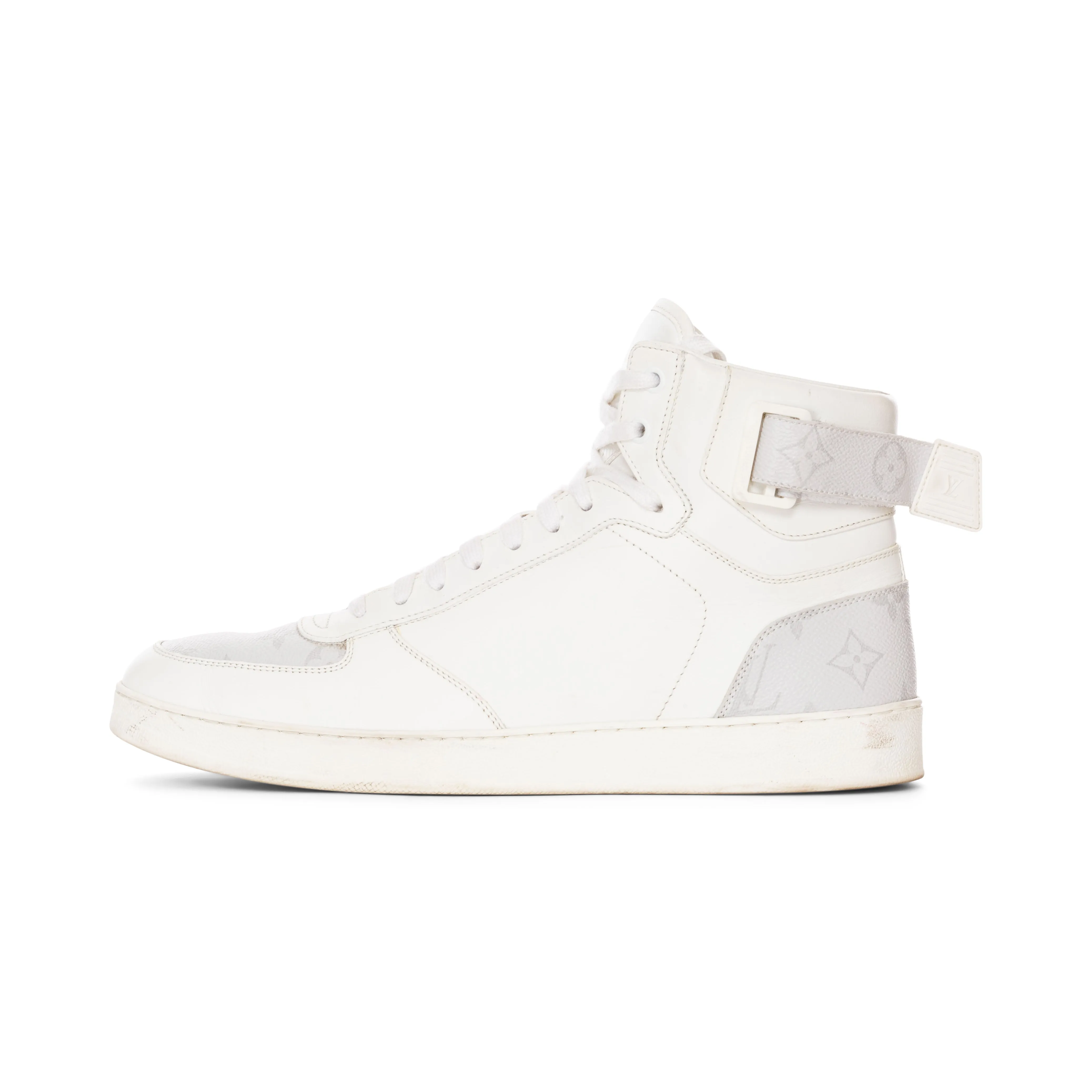 Rivoli White and Gray Leather Monogram High-Top Sneakers Men's 9