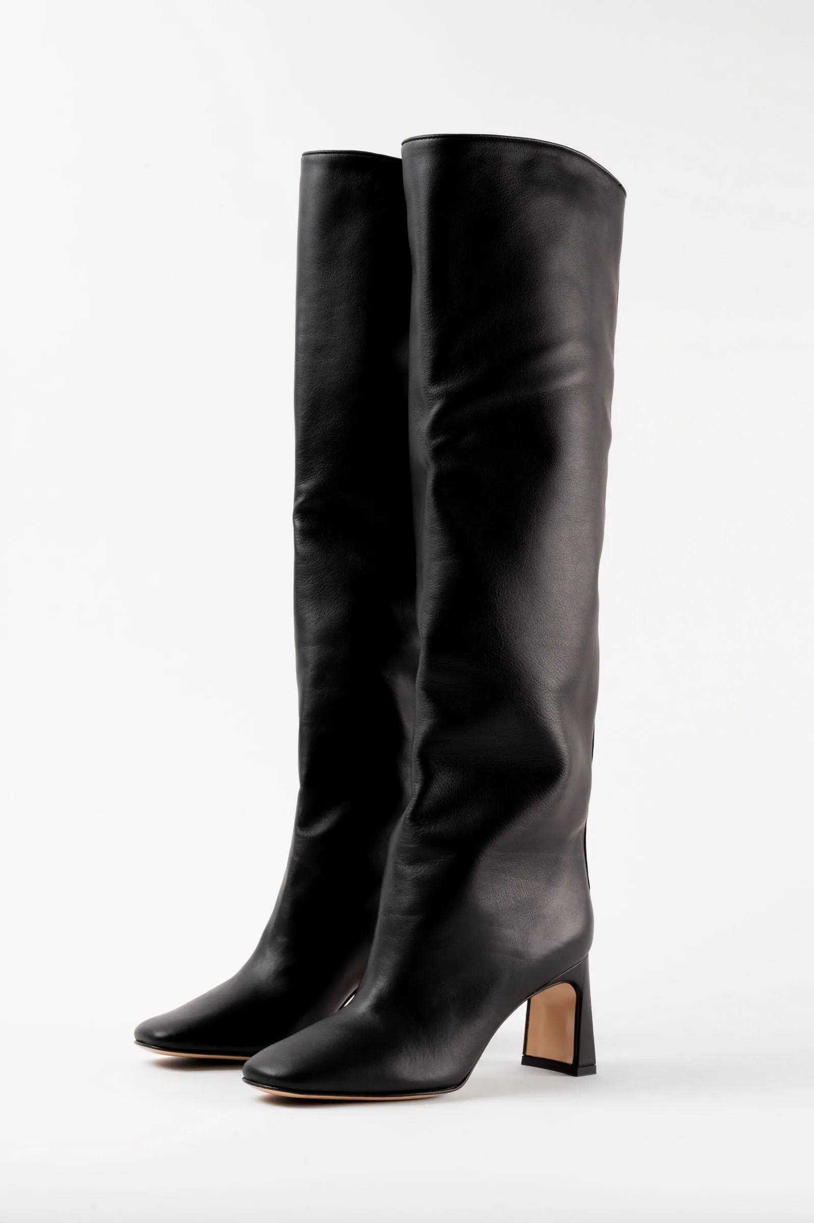 ROBERTA - Black Leather Knee-High Boots