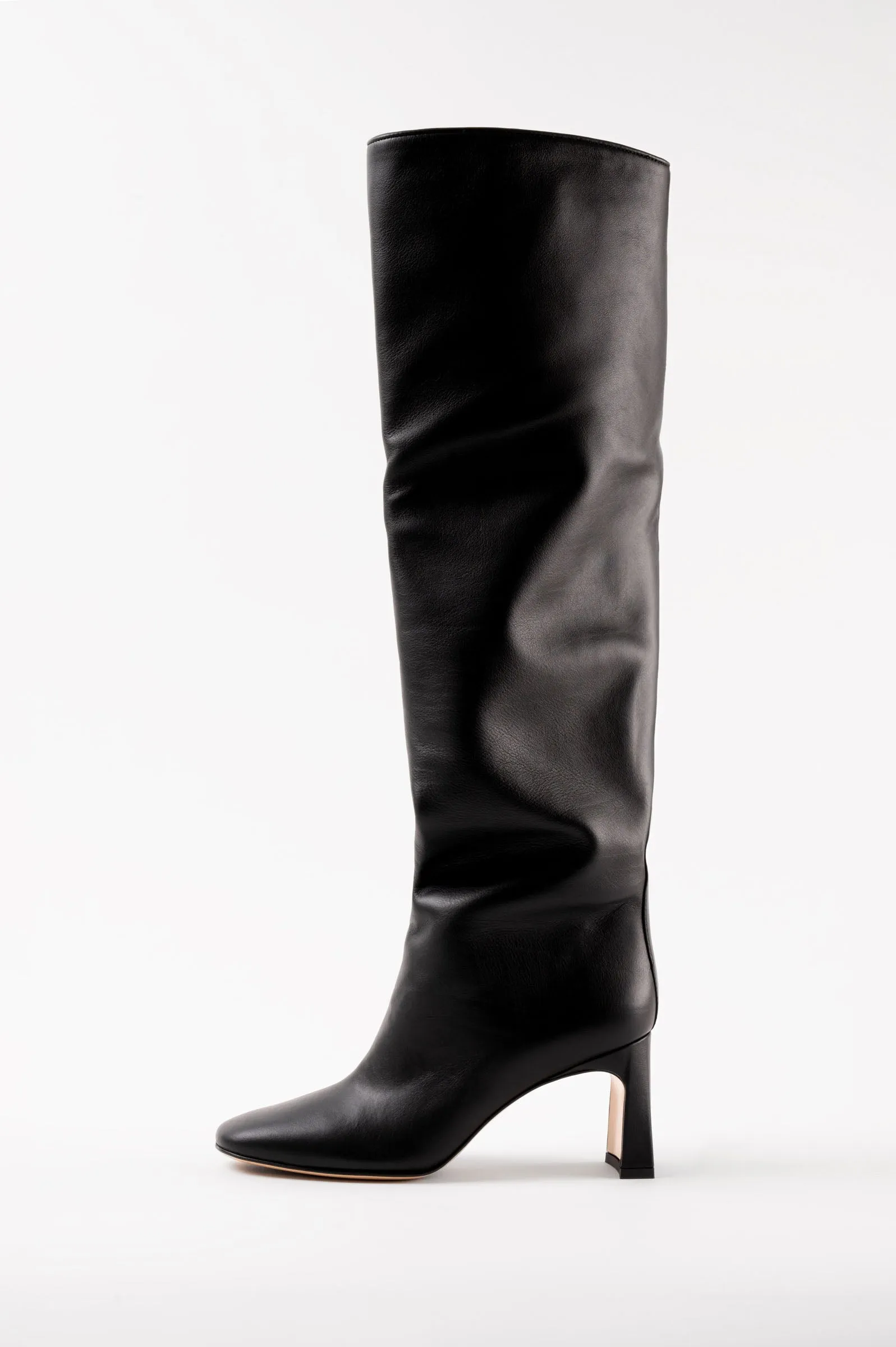 ROBERTA - Black Leather Knee-High Boots