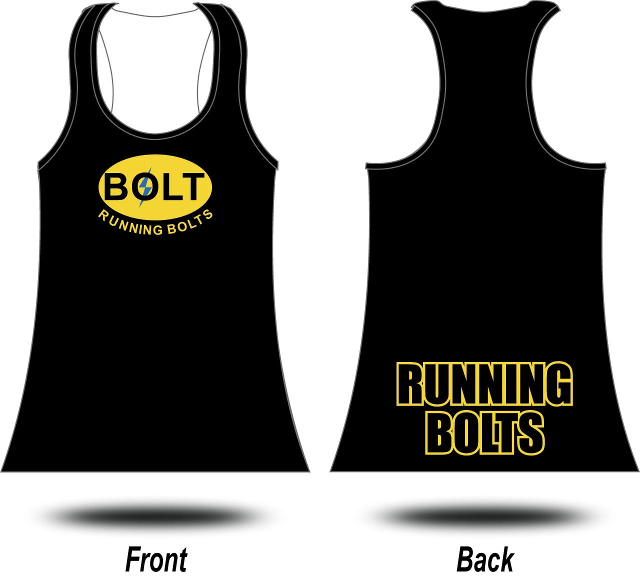 RUNNING BOLTS - Black Race Singlet