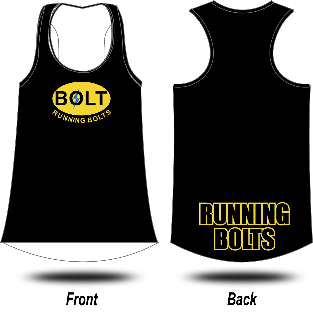 RUNNING BOLTS - Black Race Singlet