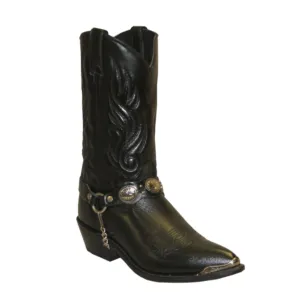 SAGE MEN'S CONCHO HARNESS WESTERN BLACK BOOT- 3033