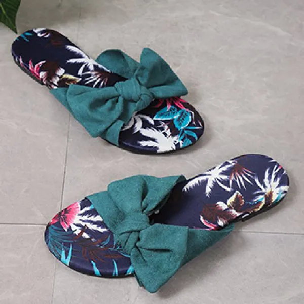 sealbeer - Green Casual Daily Patchwork With Bow Round Comfortable Shoes