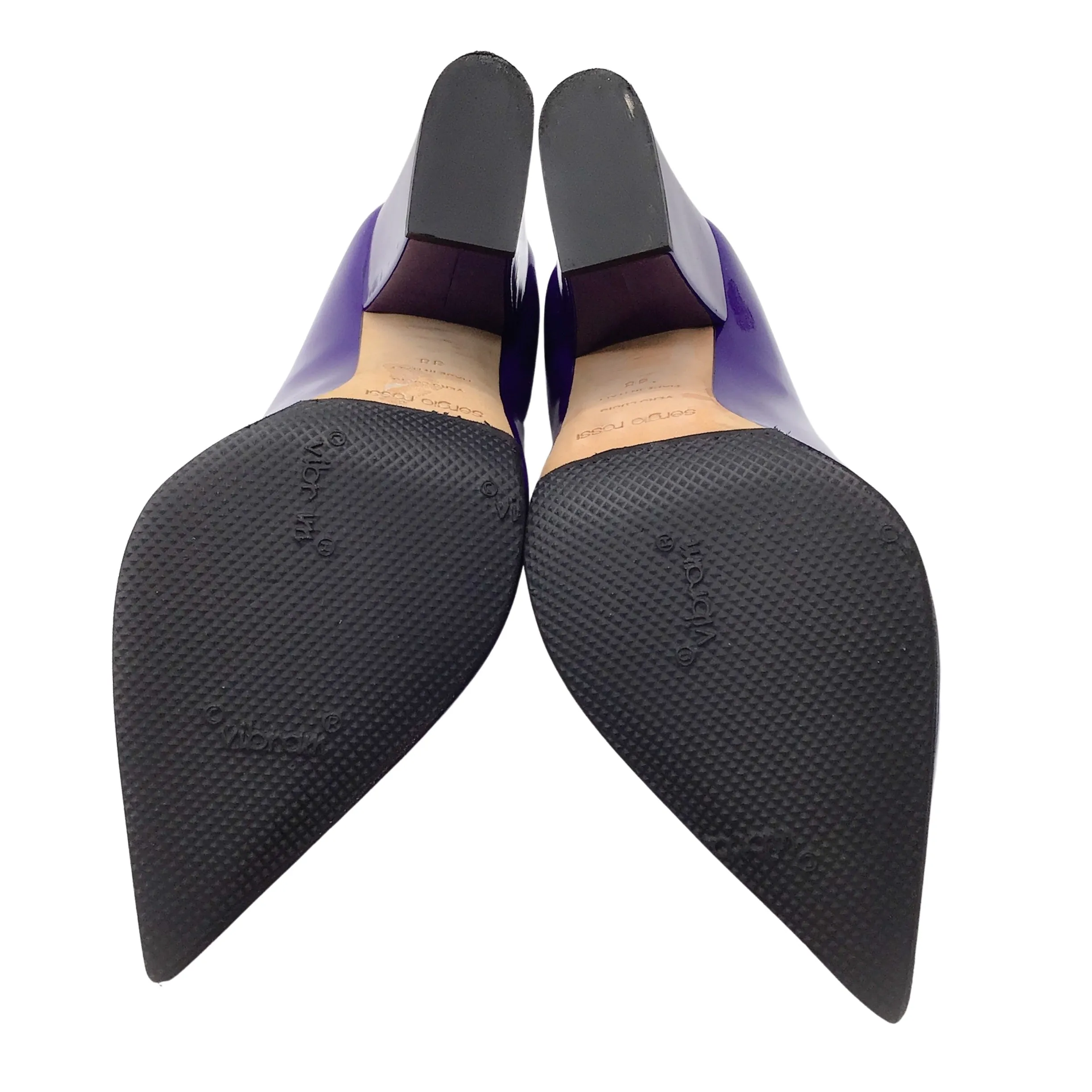 Sergio Rossi Purple Pointed Toe Block Heel Patent Leather Pumps