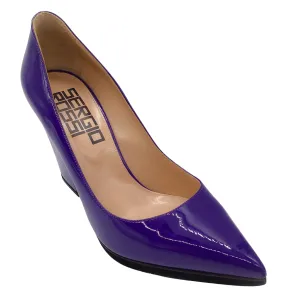 Sergio Rossi Purple Pointed Toe Block Heel Patent Leather Pumps