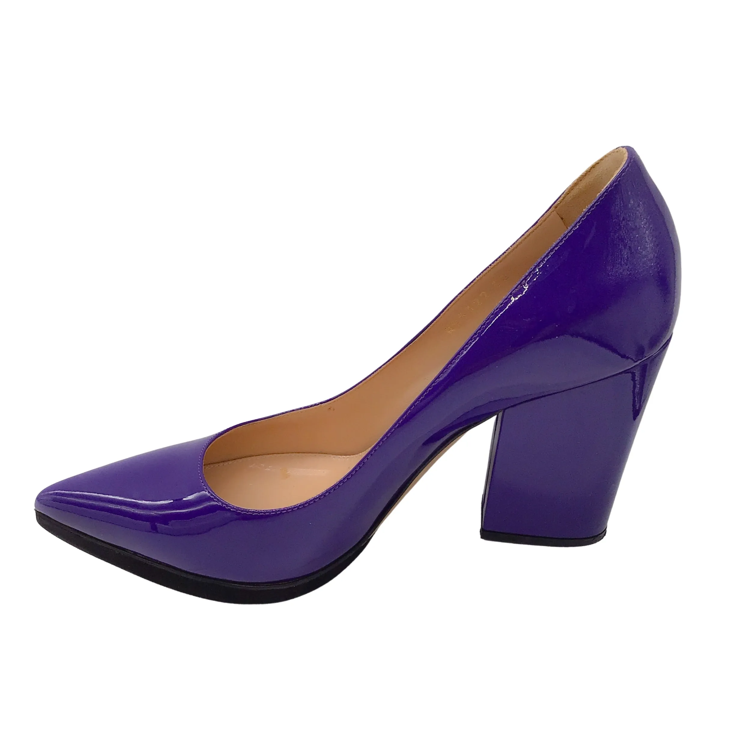 Sergio Rossi Purple Pointed Toe Block Heel Patent Leather Pumps