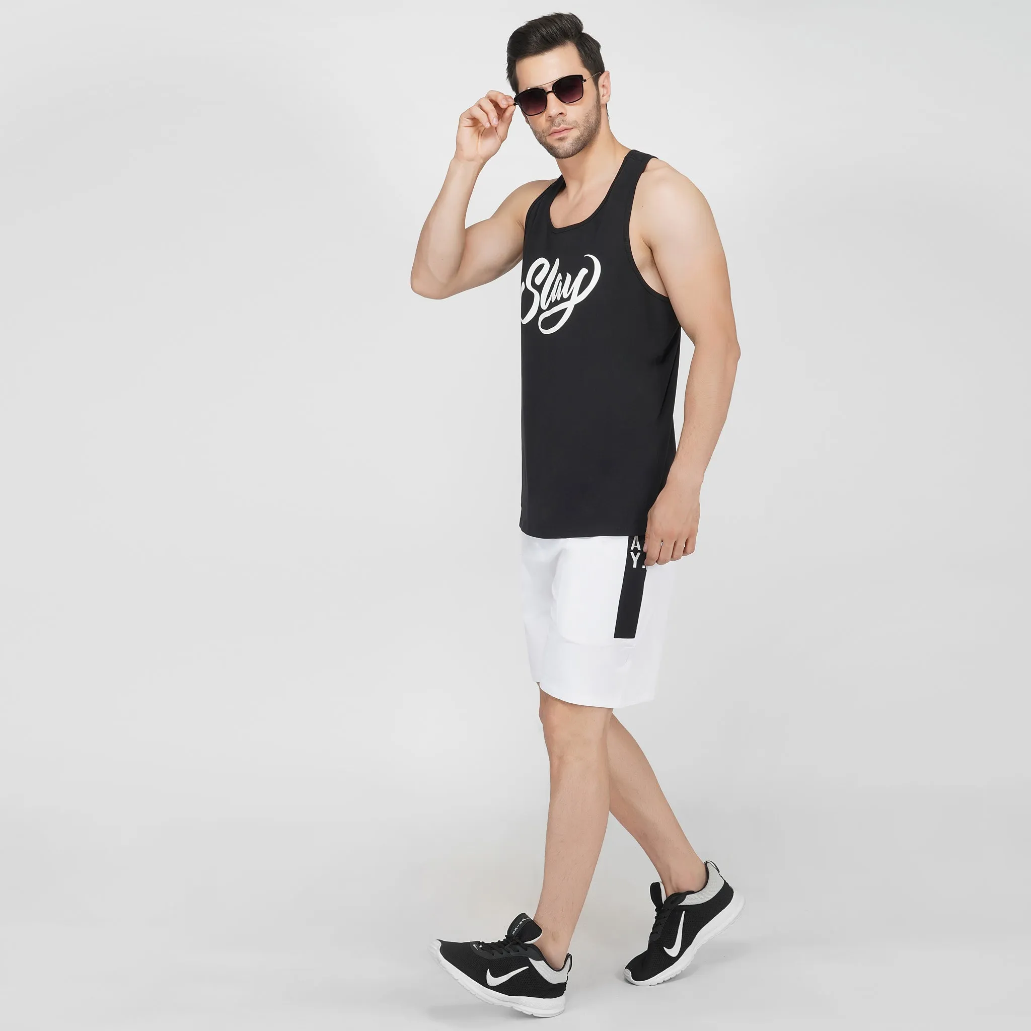 SLAY. Men's Activewear White Sports Shorts