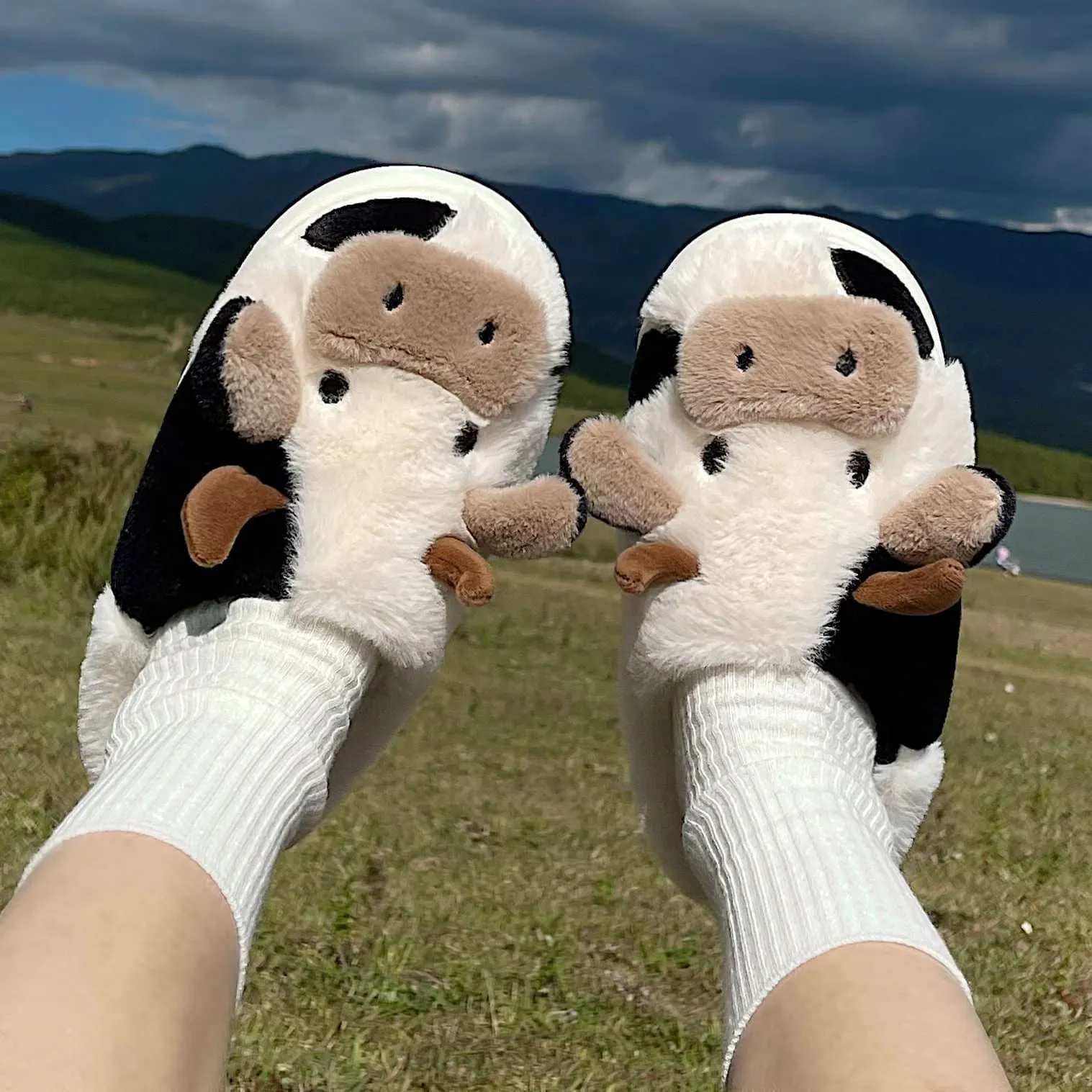 Soft Cute Cotton Cow Slippers