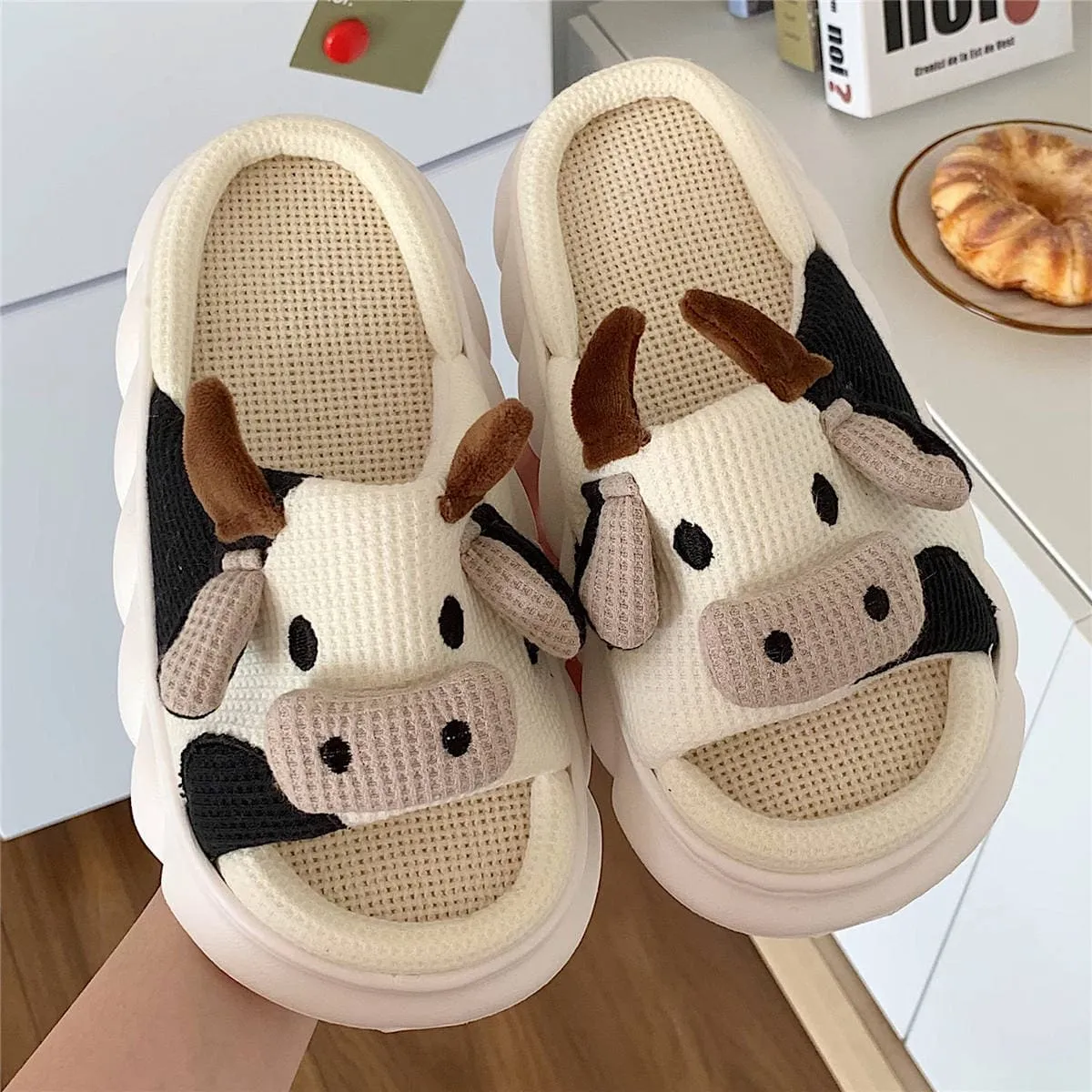 Soft Cute Cotton Cow Slippers