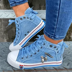 Sohiwoo  sneaker Denim High-Top Back Lace-Up Design Canvas Sneakers