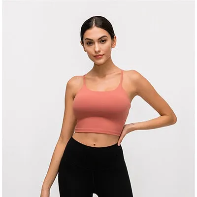 Solid Cami Sports Bra Women Vest Type Push Up Gym Crop Top