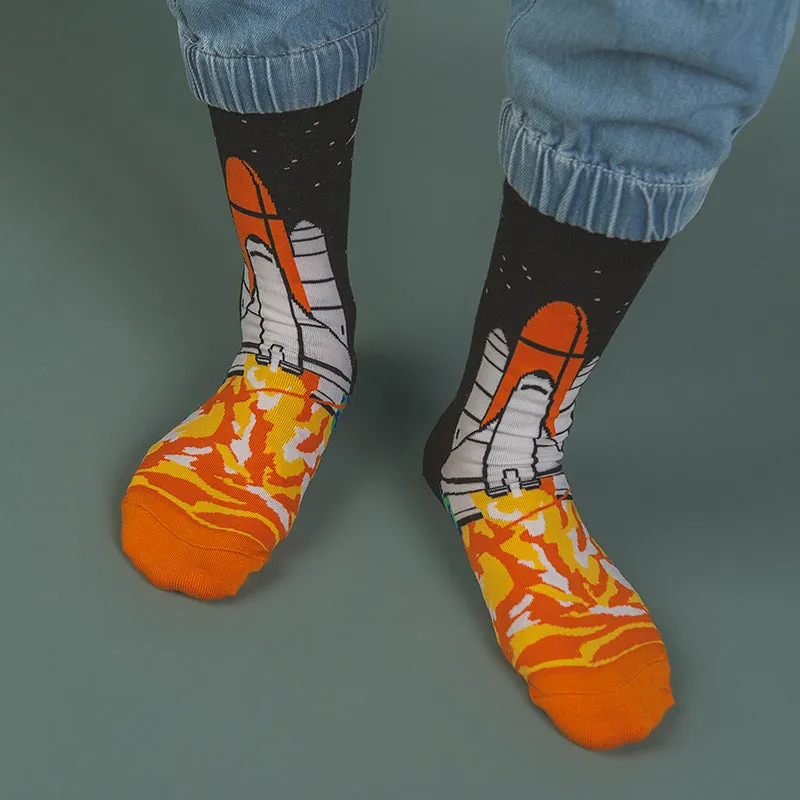 Space Launch Printed Crew Length Socks