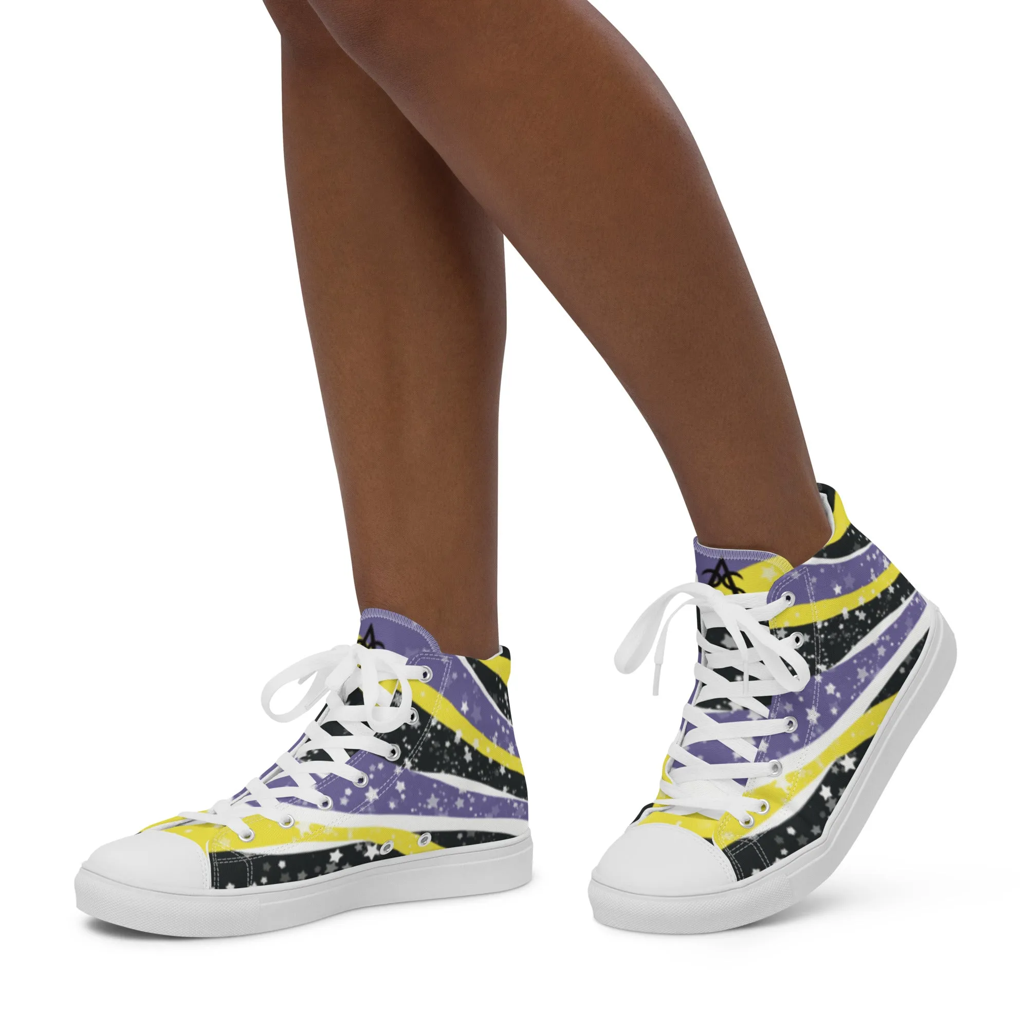 Starry Non-Binary High Top Canvas Shoes (Fem Sizing)