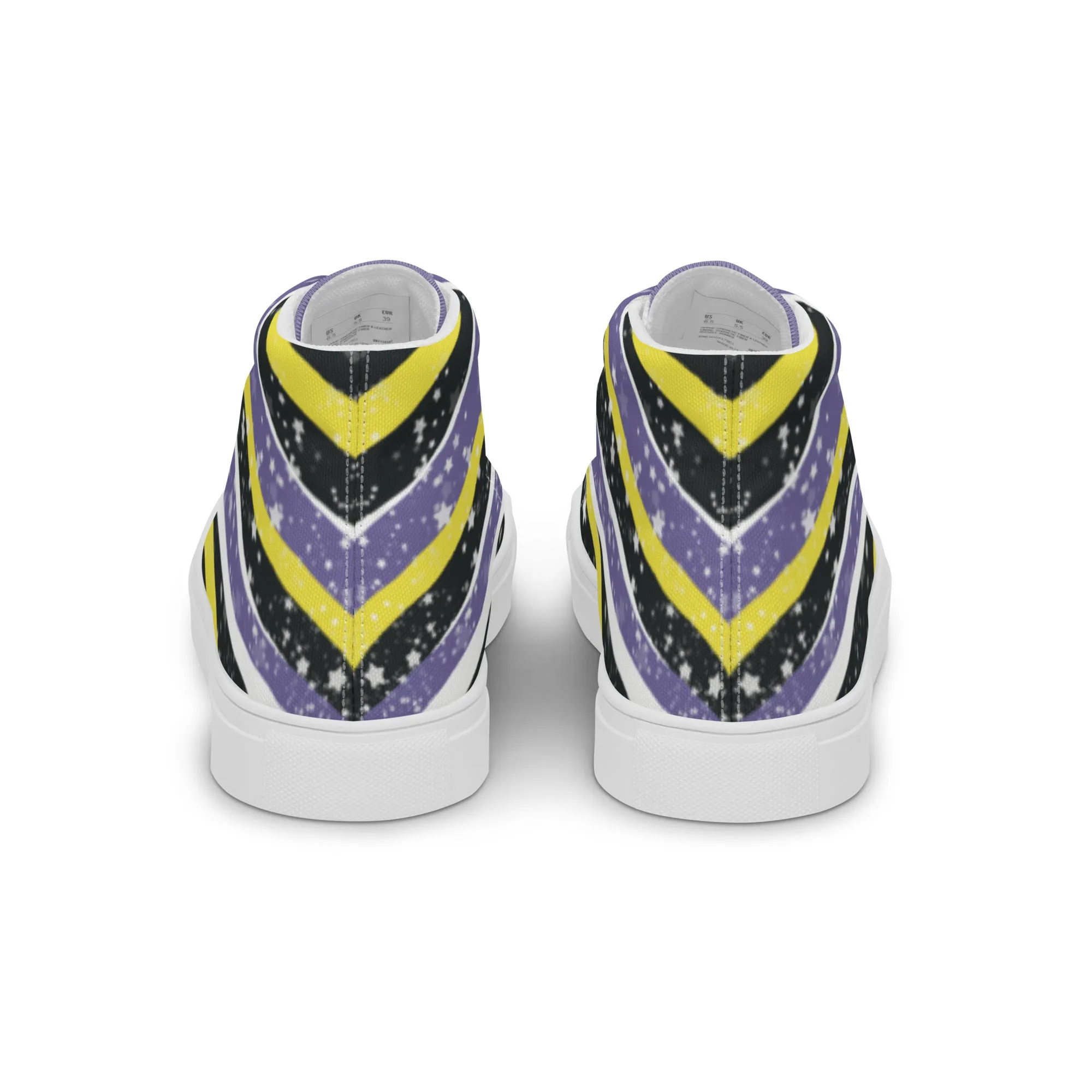 Starry Non-Binary High Top Canvas Shoes (Fem Sizing)