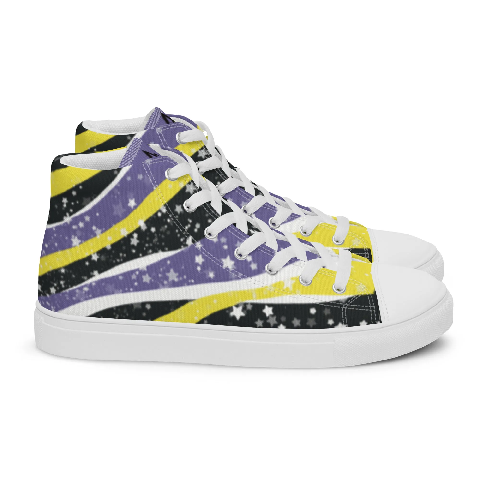 Starry Non-Binary High Top Canvas Shoes (Fem Sizing)