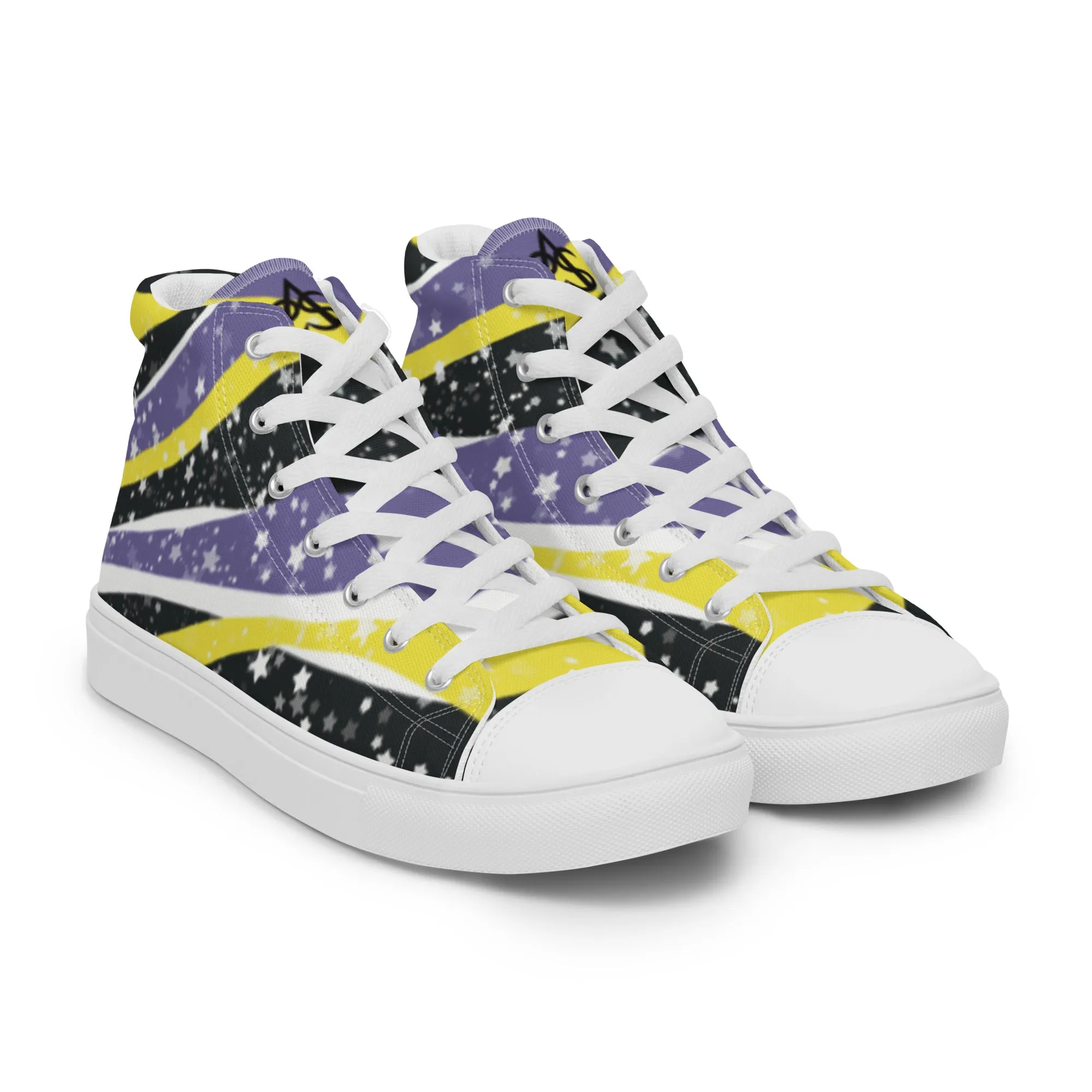 Starry Non-Binary High Top Canvas Shoes (Fem Sizing)