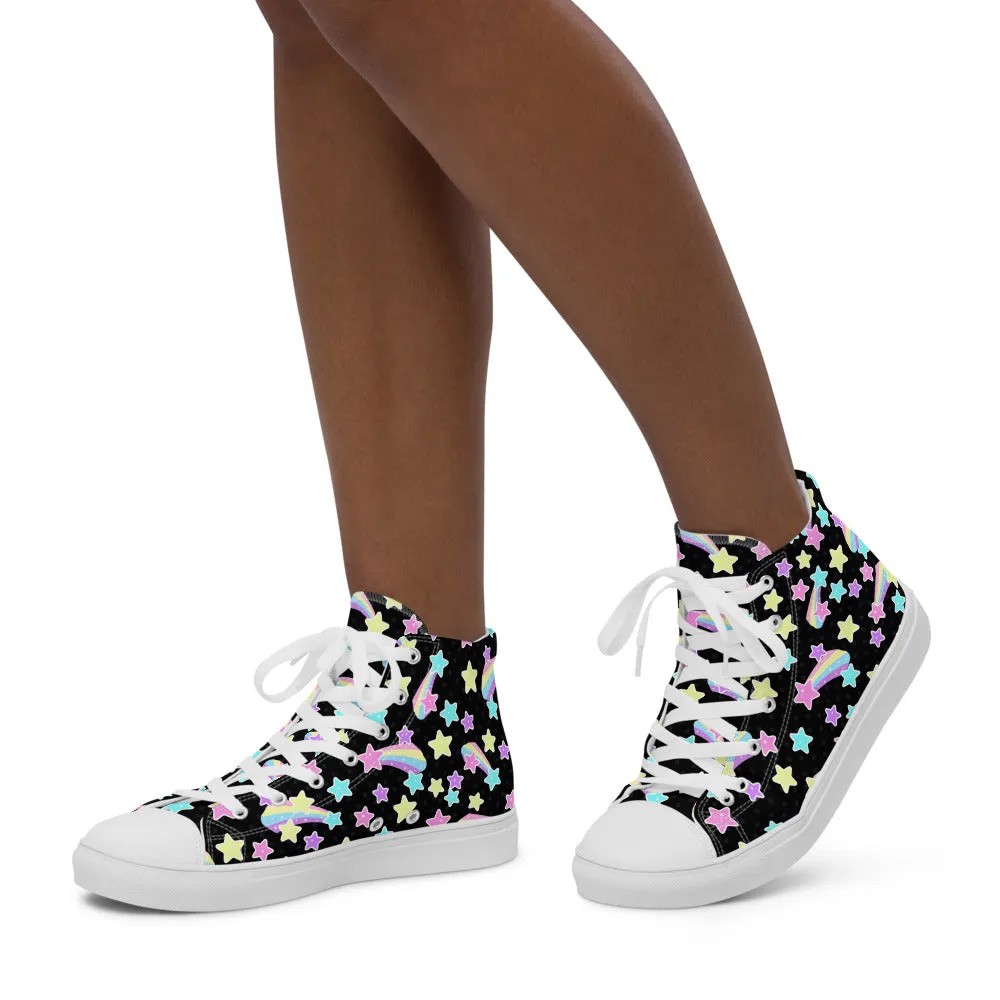 Starry Party Black Women’s High Top Canvas Shoes