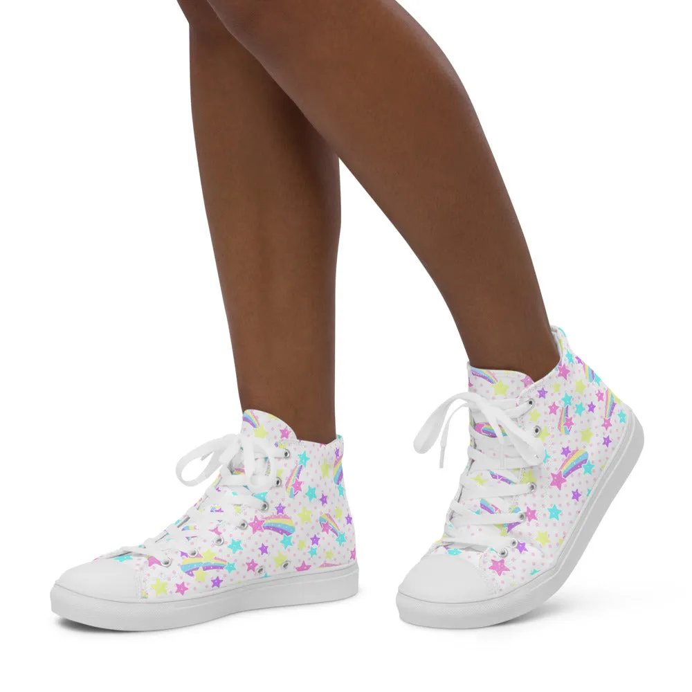 Starry Party White Women’s High Top Canvas Shoes