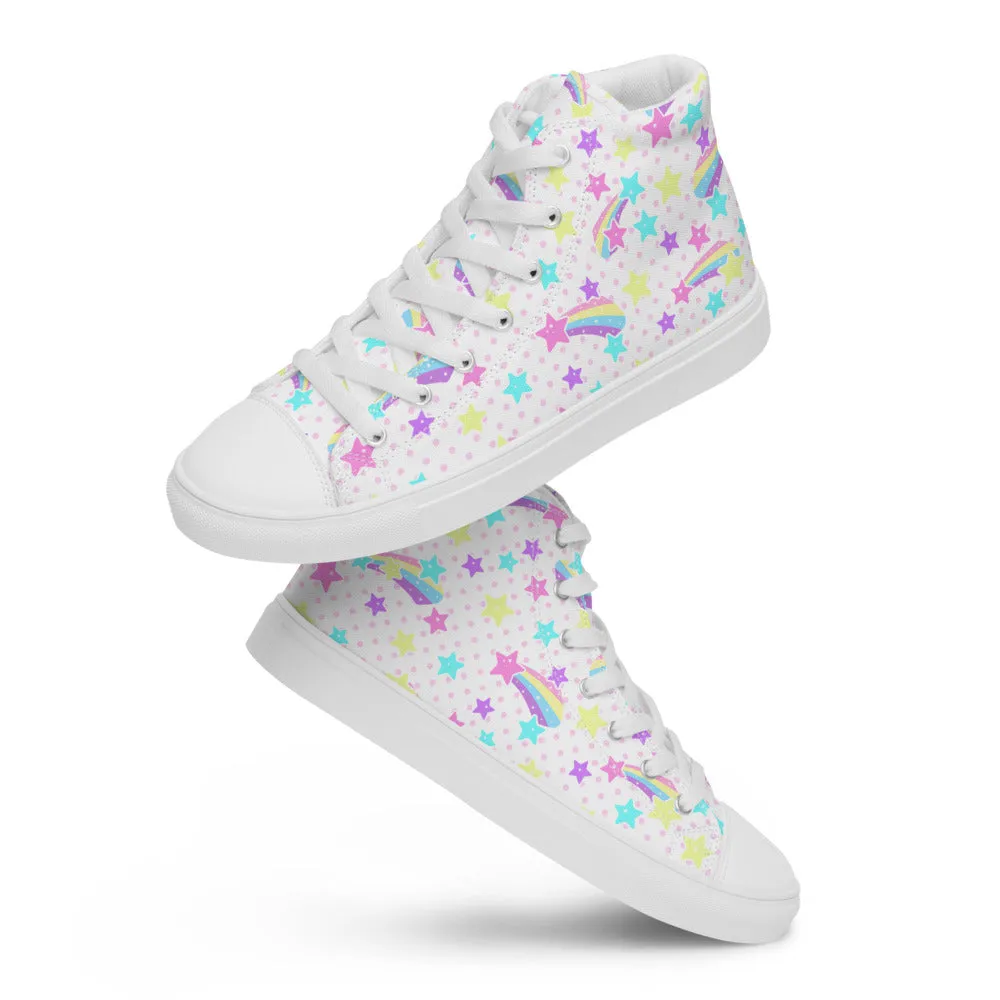 Starry Party White Women’s High Top Canvas Shoes