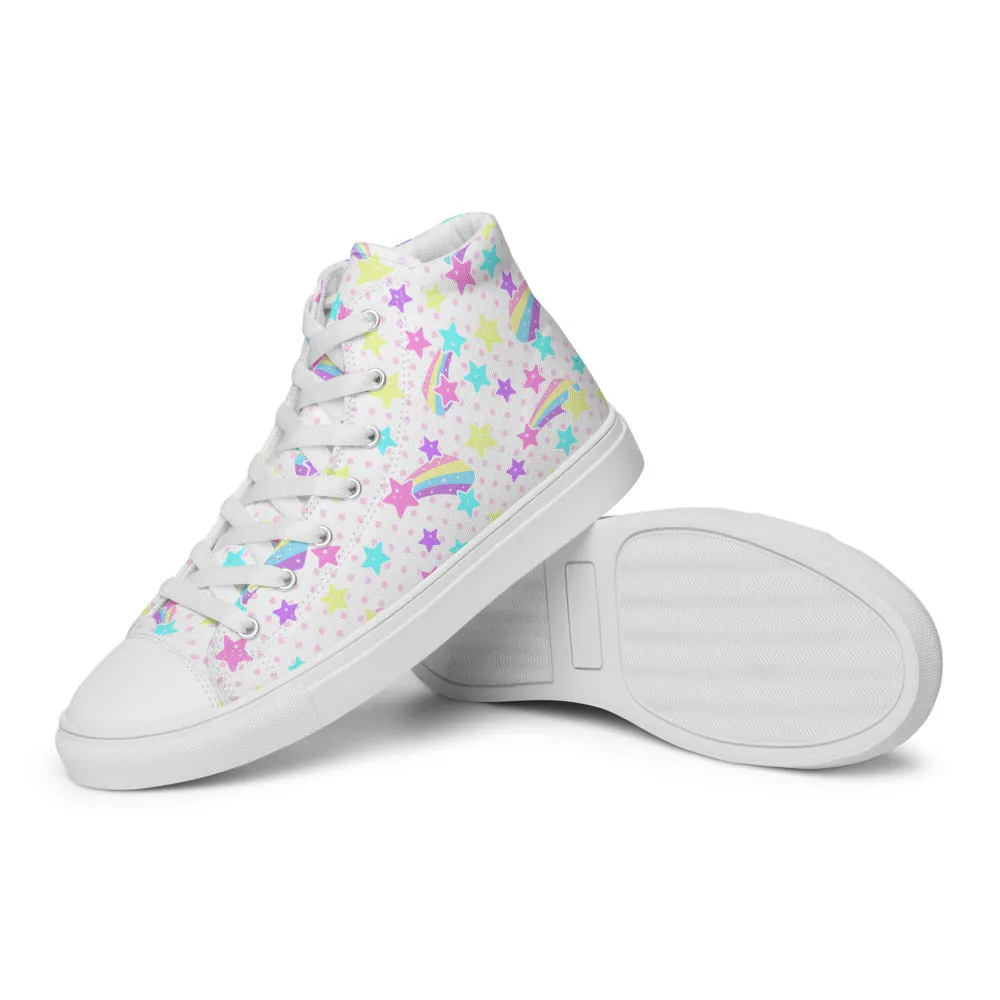 Starry Party White Women’s High Top Canvas Shoes