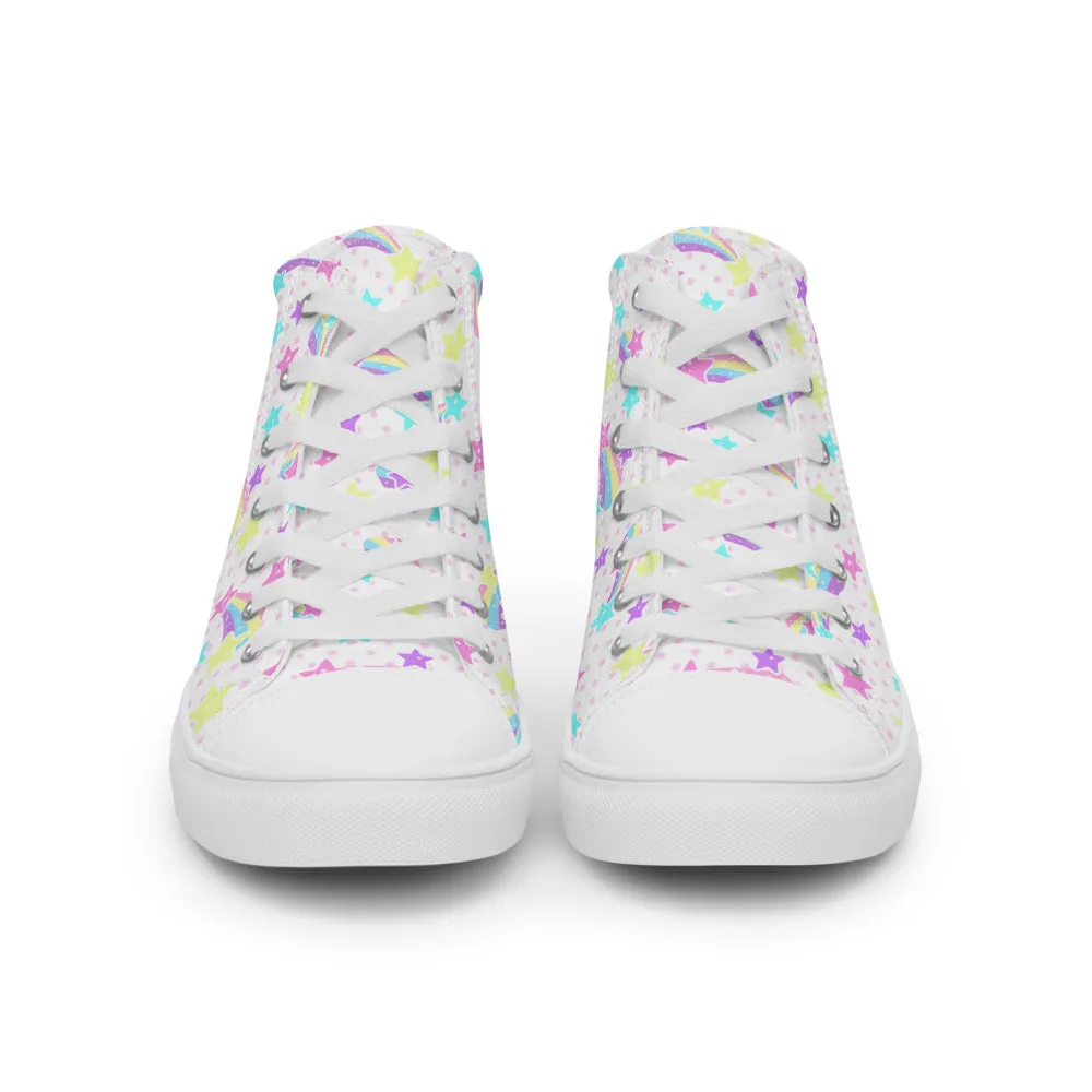 Starry Party White Women’s High Top Canvas Shoes